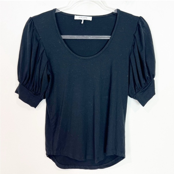FRAME BLACK SHORT PUFF BALLOON SLEEVE SCOOP NECK SHIRT WOMENS SZ XS - Picture 6 of 6
